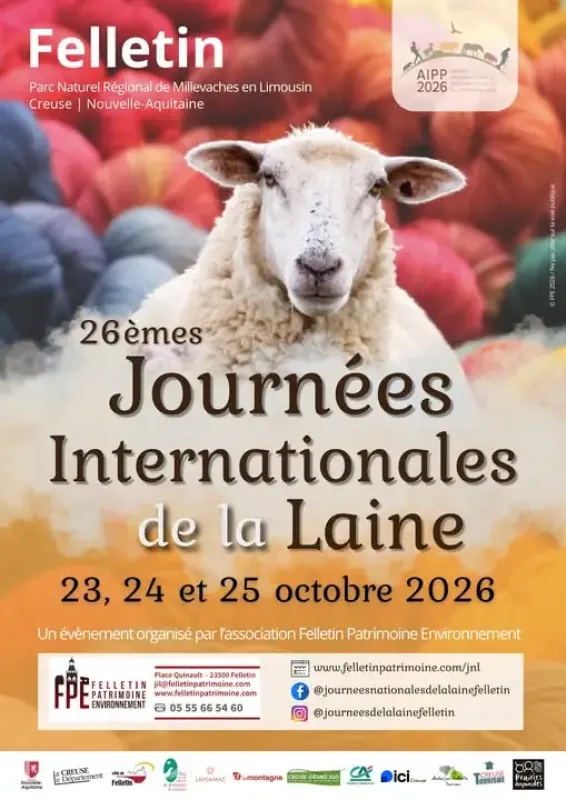 23, 24 &amp; 25 octobre 2026, Journées Internationales de la Laine, Felletin (23) Visuel